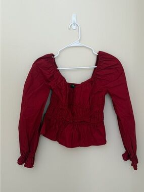 Smocked Burgundy Long-Sleeve Peasant Top